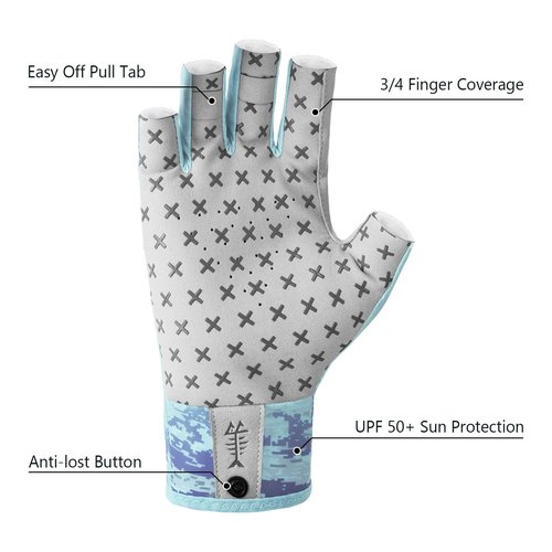 BASSDASH 3/4 Finger UPF 50+ Sun Gloves Breathable Anti-Slip Silicone Palm for Men Women Fishing Fingerless Cycling Running