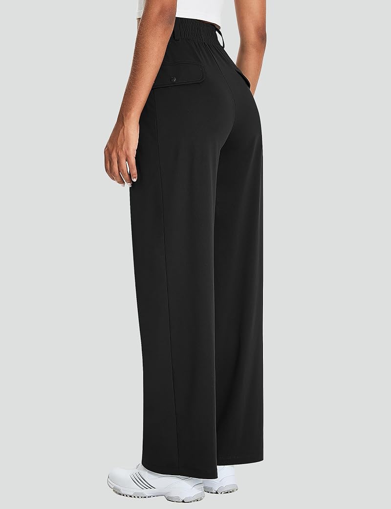 EZRUN UPF 50+ Wide Leg Dress Pants with Pockets, Black, 27" Inseam (Variation: Black+Medium+27" Inseam)