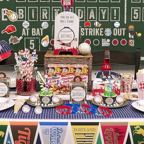 86PCS Baseball Party Favors Set Baseball Gifts Goodie Bags Including Silicone Baseball Bracelets Mini Baseball, Stickers,Pencil Caps Baseball Party Straw Suitable for Baseball Birthday Partys