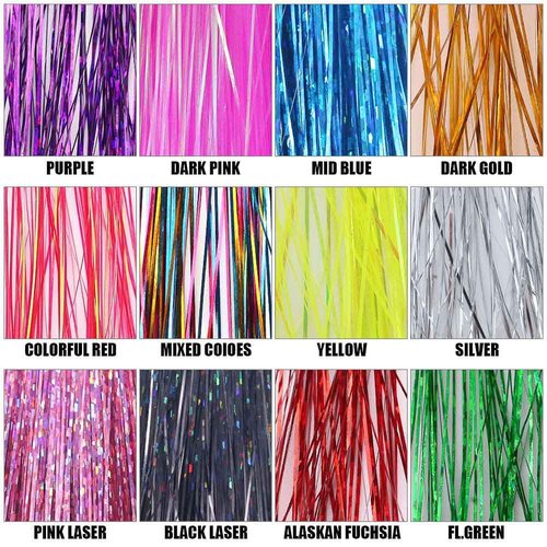 LURELINK-Flashabou-Fly-Tying-Materials-Making-Flies-Jig-Fishing-Lure-Supplies 12&24 Colors Crystal Krystal Flash String Holographic Ripple Saltwater Freshwater (24-Color Combinations)