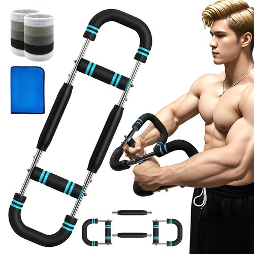 Twister Arm Trainer, 60-110lb Adjustable Resistance Workout Equipment Twister Arm Chest Exerciser Power Twister Bar, Portable Chest Press Machine Detachable Design Fitness for Home & Gym(Blue)