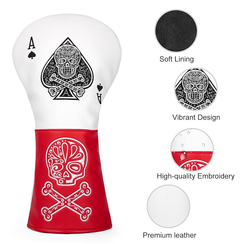 Acebirdie Poker Ace Golf Club Covers – Leather Driver, Fairway & Putter Headcovers (Variation: For Driver)
