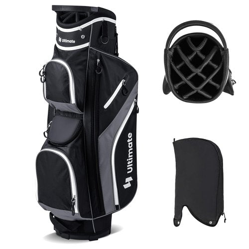 KOTEK Golf Cart Bag, 14 Way Organizer Divider with 9 Pockets, Cooler Bag, Rain Cover, Adjustable & Detachable Dual Shoulder Straps, Lightweight Cart Golf Bag for Men & Women (Grey)