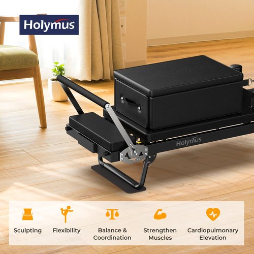 Fesoiu Pilates Box for Reformer 26 x 15 x 9.5 Inch, Premium PU and Wood, Black
