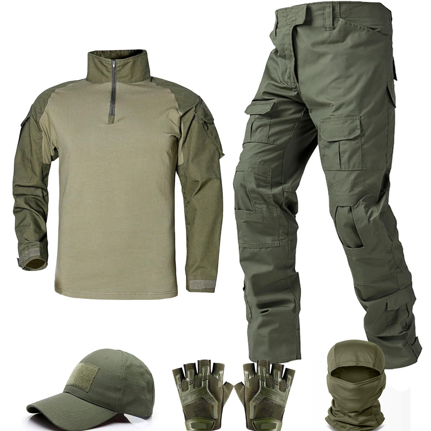 VPZenar Tactical Suit,Military Pants and Shirt,Cap Balaclava Gloves Set,Green WL Uniform Men's Airsoft Gear