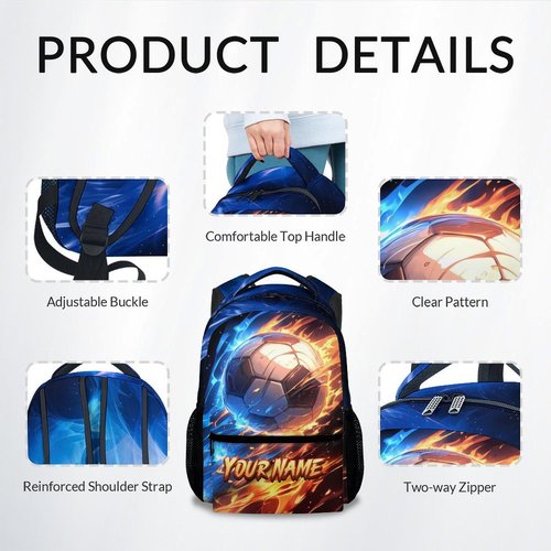 AIOMXZZ Boys Backpack, Personalized Soccer Backpacks for Kids, 17" Sports-Themed Bookbag for Elementary Kindergarten, Custom Sports Theme School Bag