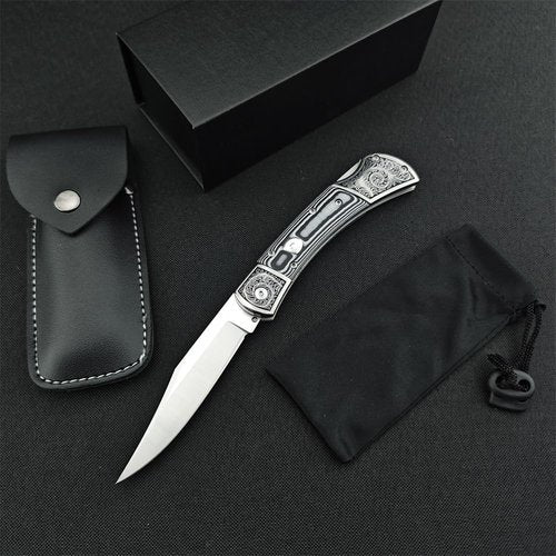 Assisted Opening EDC Pocket Knife for Men, D2 Stainless Steel Blade, Lock-back Tactical Knife with Mikata Handle, Button Folding Knife for Camping (Grey)
