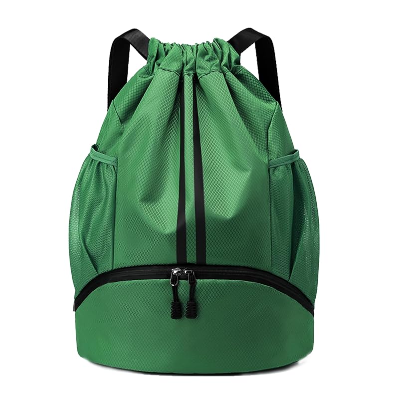 Drawstring Gym Backpack with Shoes Pocket - Dark Green, Large
