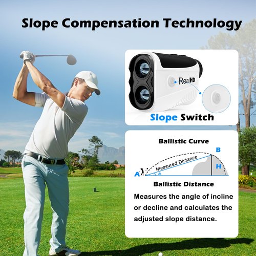 Real HD Golf Rangefinder with Slope, 1,200 Yards Range Finder Golf, 7X Magnification with Magnet, Flag Lock Vibration, Rechargeable Laser Rangefinder for Hunting