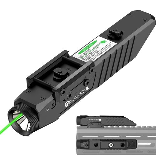 TOUGHSOUL Tactical Flashlight Green Laser Sight Combo, 1450 Lumen Picatinny Rail MLOK Mounted Rechargeable Rifle Flashlight (Green Laser)