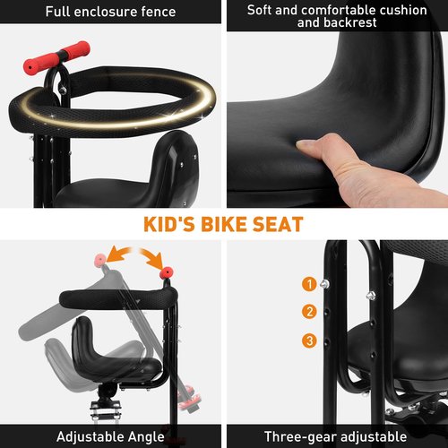 Ercabikker Child Bike Seat - Front Mount, Kids Bike Seat for Adult Bike, Baby Bike Seat Front Mounted, Toddler Bike Seat for Children 1~5 Years