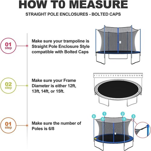 Cliselda 15 ft Trampoline Net Replacement with 6 Poles, 15 Foot Trampoline Netting Replacement, Safety Net for Round Frame Trampoline Enclosure Kit