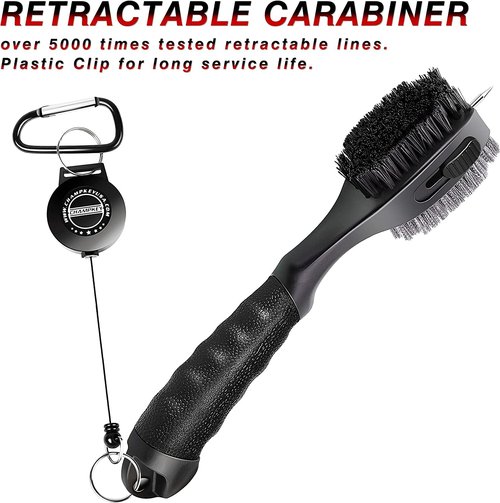 CHAMPKEY PRO Retractable Golf Club Brush | Oversized Brush Head with Soft Rubber Hand Grip & Retractable Groove Cleaner Golf Brush (Black 2 Pcs)