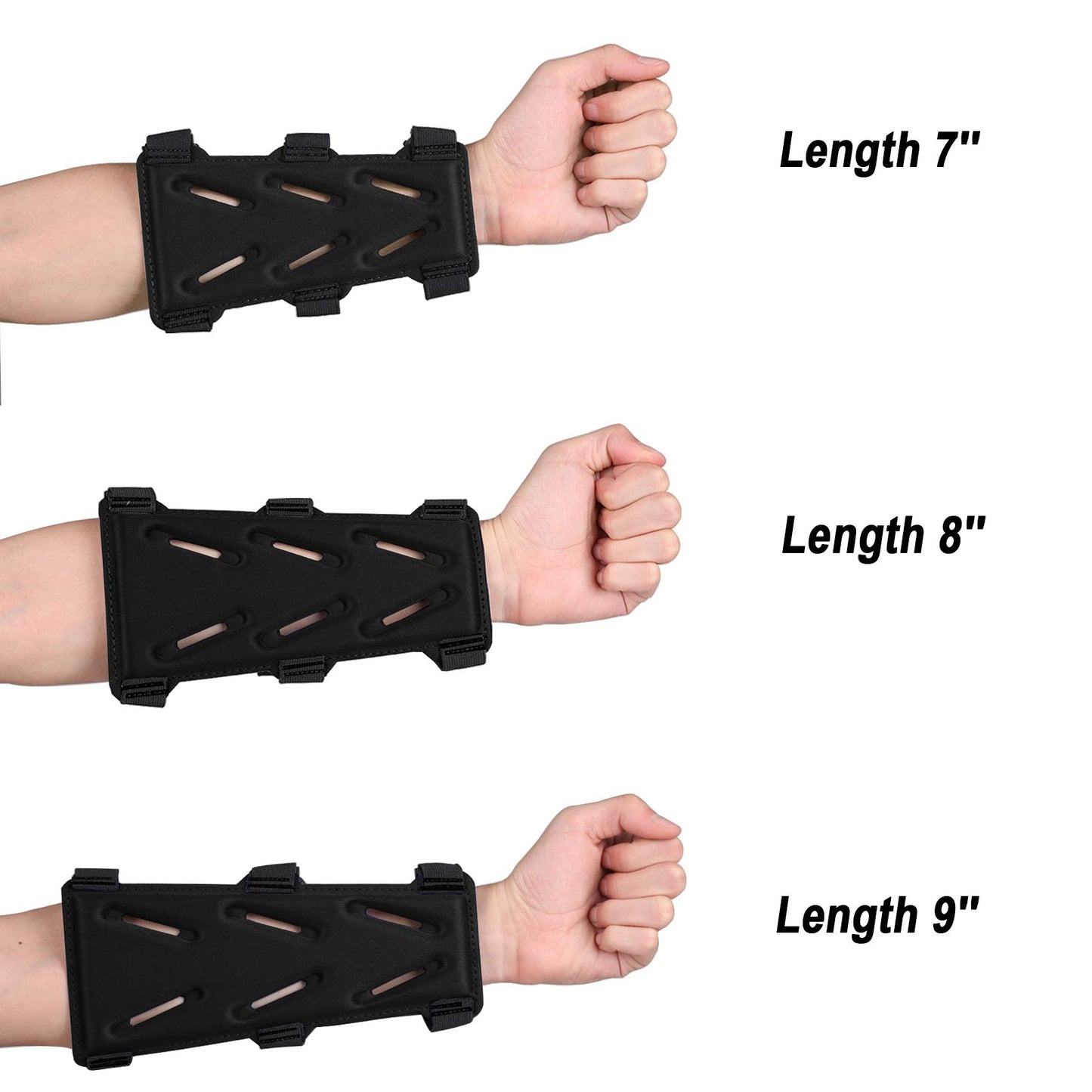 KRATARC Archery Arm Guard Adjustable 3-Strap Accessory Lightweight Hunting Target Practive Adult Unisex (Black, Length 8'')