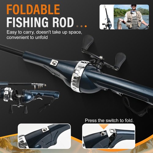 Fishing Pole Combo,4.3ft 2Pcs Telescopic Rods Set,Collapsible Carbon Fiber Fishing Rods Sea Saltwater Freshwater Kit Fishing Rod Reel Combos (Black 2set)