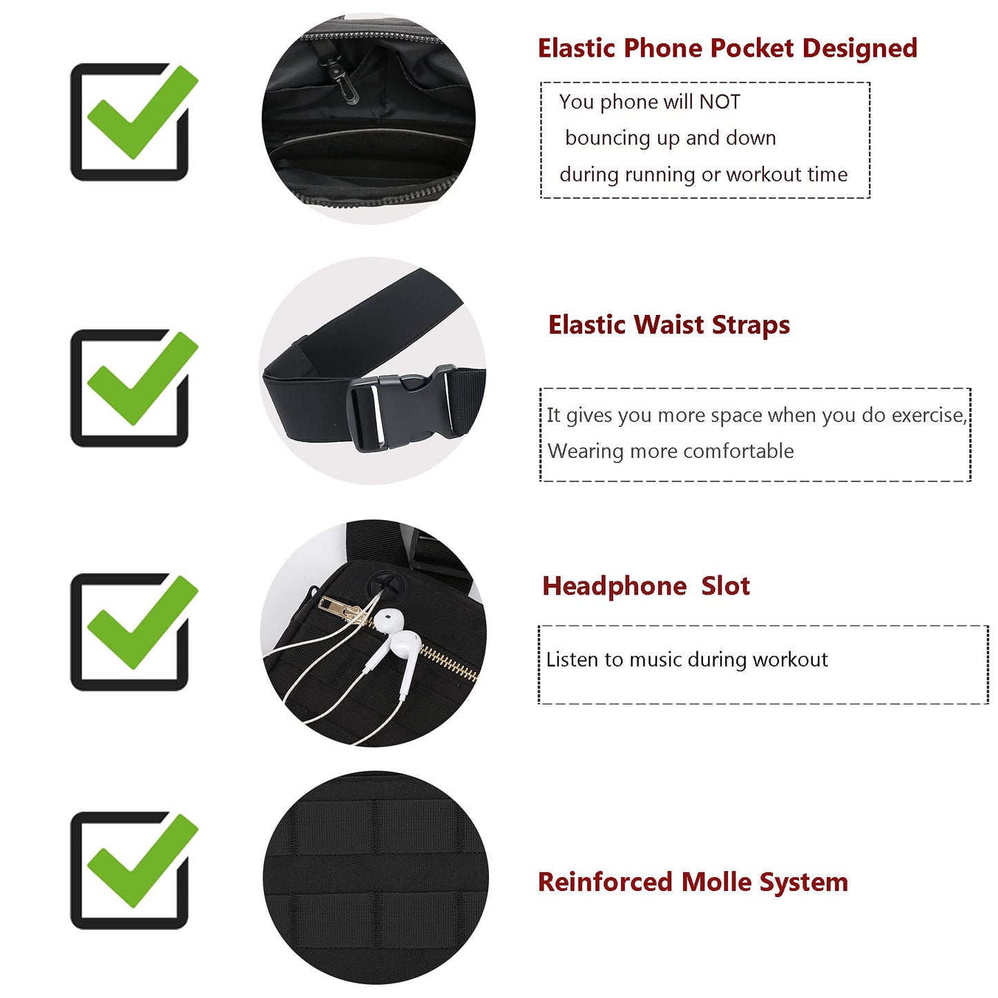 Muserise Outdoor Chest Bag For Men, EDC Chest Pack With Built-In Phone Holder, Lightweight Chest Rig Pouch (Black)