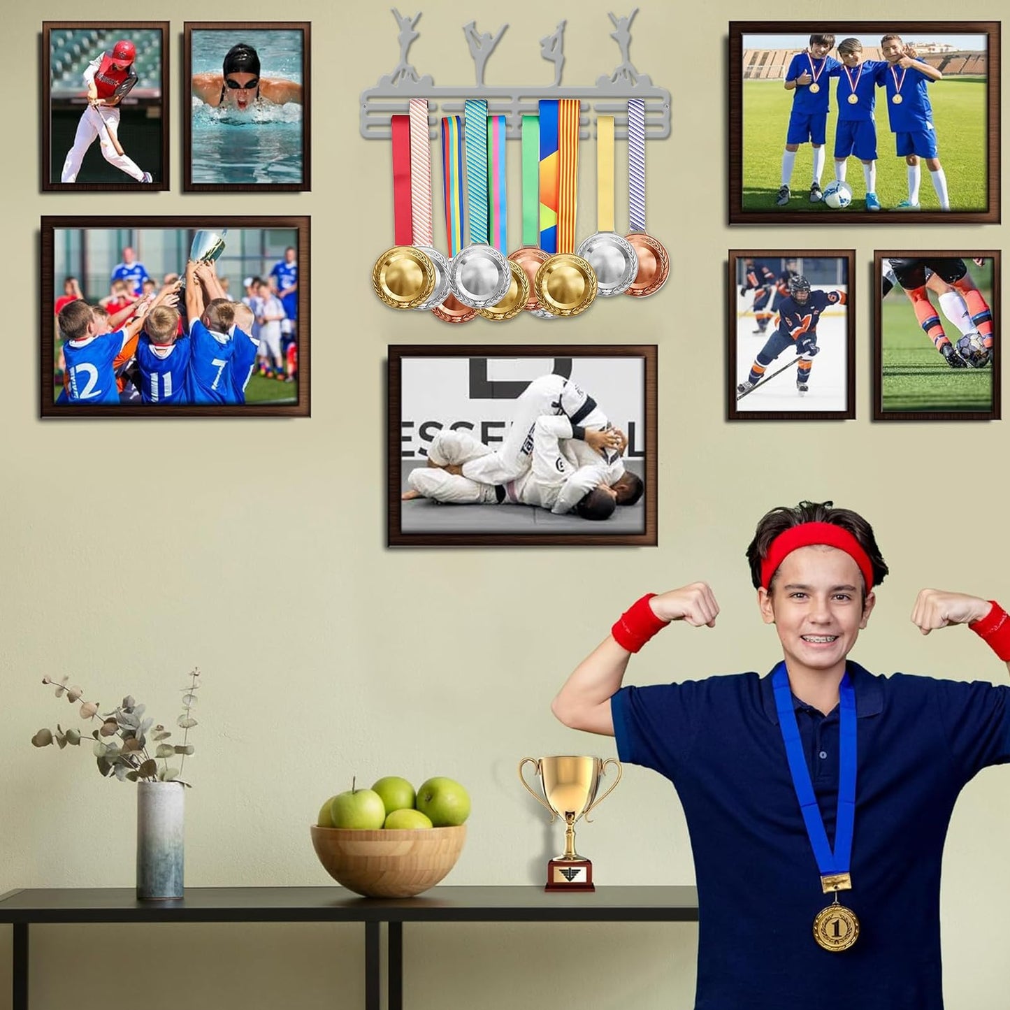 Resama Gymnastics Medal Hanger Holder Display Rack for Awards Ribbons Personalized Medal Sports Themed Race Ribbon Holder for Wall Metal Display for Men Boy Girl Kid Silver