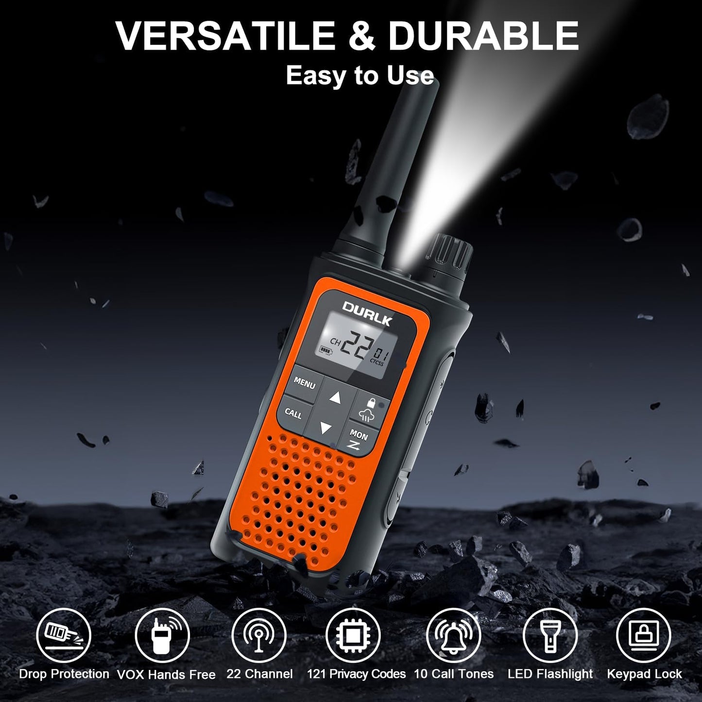 Walkie Talkies for Adults Long Range 2 Pack, Rechargeable Walkie Talkies 22 FRS Channels Two Way Radios with NOAA Weather Receiver, Noise Reduction, Volume Adjustment, LED Flashlight, 1800mAh Battery