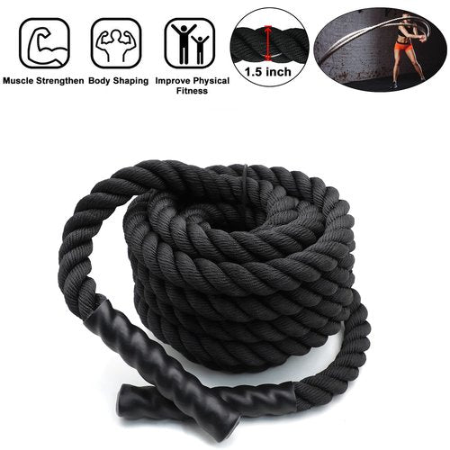 XKH- Full Body Workout Battle Rope 1.5"/30ft Training Sports Exercise Strength Cardio Fitness Outdoors [P/N: ET-HOME005-BK]