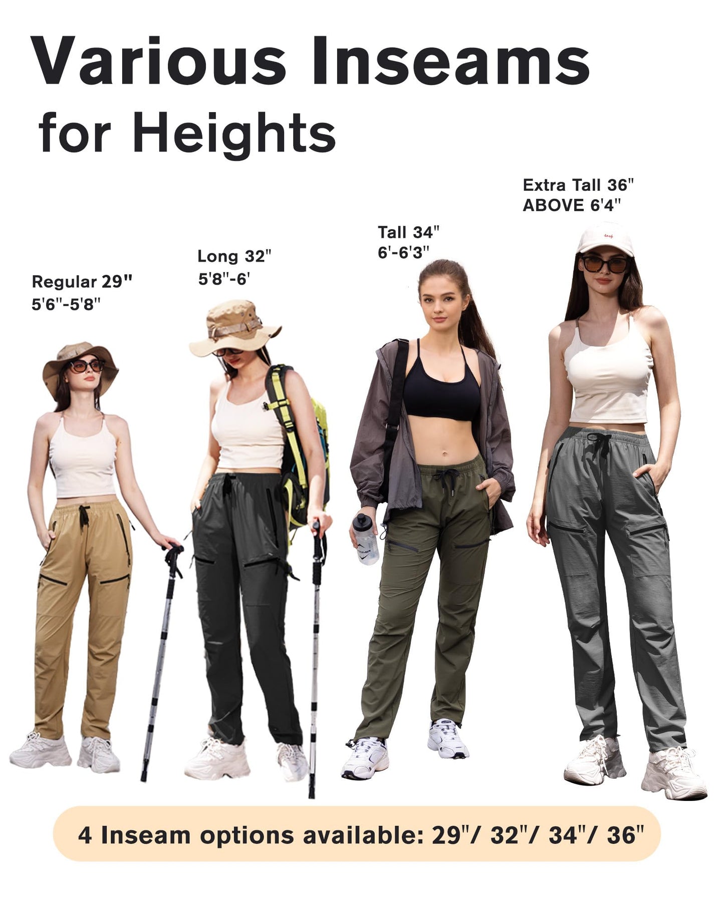 FLEFRM Hiking Pants Women Waterproof Quick Dry Insteam 29" Water Resistant Lightweight Stretch Active Cargo Pants with 5 Pockets Good for Travel, Black, L