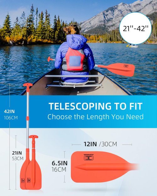OCEANBROAD Telescoping Emergency Paddle 21''-42'' Collapsible Paddles Aluminium Shaft for Kayaing Boating Canoeing River Tubing, Orange, 1 Paddle