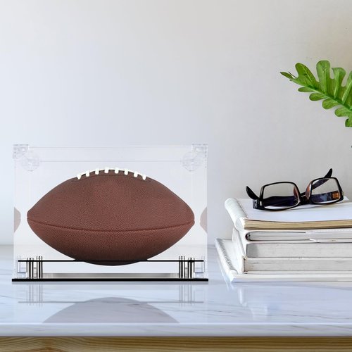 UV Protection Football Display Case Holder Stand Holder All Sides Clear Showcase (Rectangular)