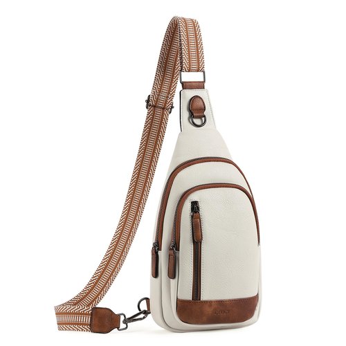 CLUCI Crossbody Bag for Women Cross Body Bag for Woman Sling Bag for Women Leather Trendy Large Sling Backpack Travel Beige with Brown