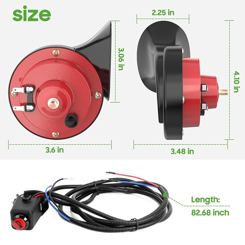 10L0L 12V Horn Kit with Hand Steering Button – Universal Fit for Golf Carts, ATVs, UTVs (Red & Black)