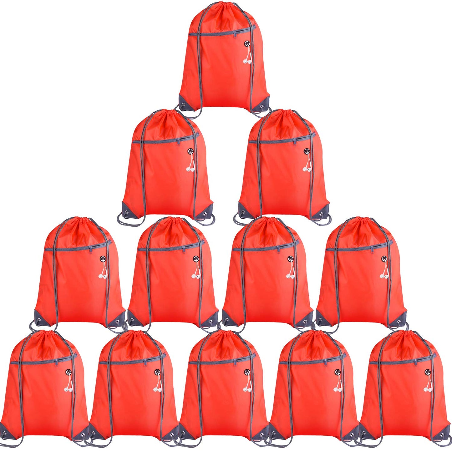 KUUQA 12Pcs Drawstring Backpack Bags Bulk with Zipper Pocket Christmas Gift Bag（Red）