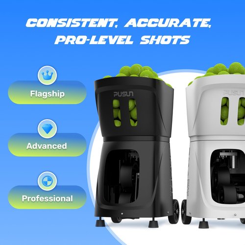 PT-Smart Pro Tennis Ball Machine, Internal Oscillation, App-Controlled, 12–75 mph Speed, 100-Ball Capacity, 5-Hour Battery, 20 Landing Points – for Intermediate to Advanced Players