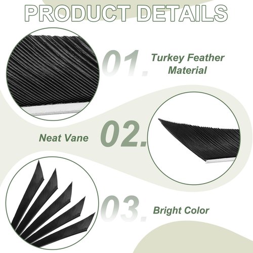 YELARXI Arrow Vanes Turkey Archery Arrows Feathers Fletching, 6 Inch Left Wing Fit for Hunting Target Shooting (20Pcs, Black)
