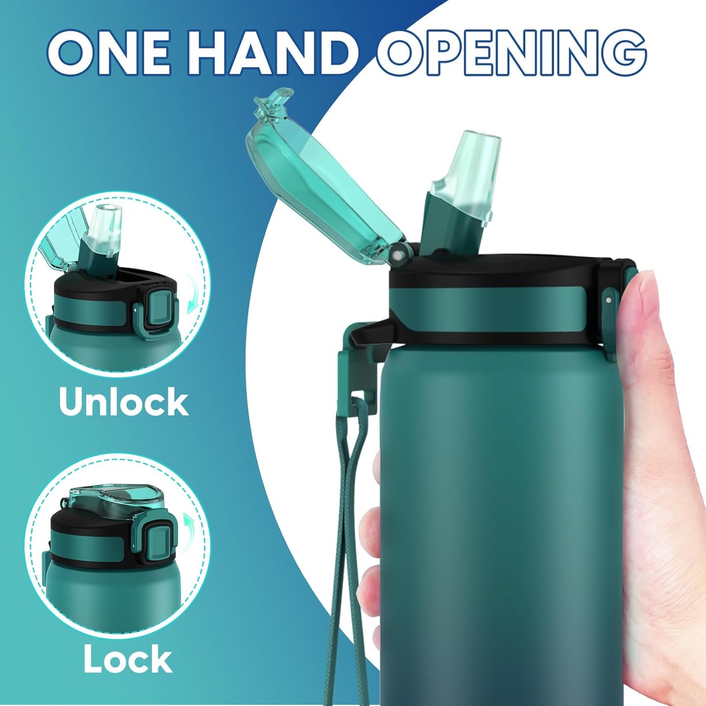 24oz Leakproof Vacuum Insulated Water Bottle, Ideal for Hot or Cold Drinks, Double wall Straw Drinking Bottle, BPA-Free, Prefect for Sport,School, Office, Fitness
