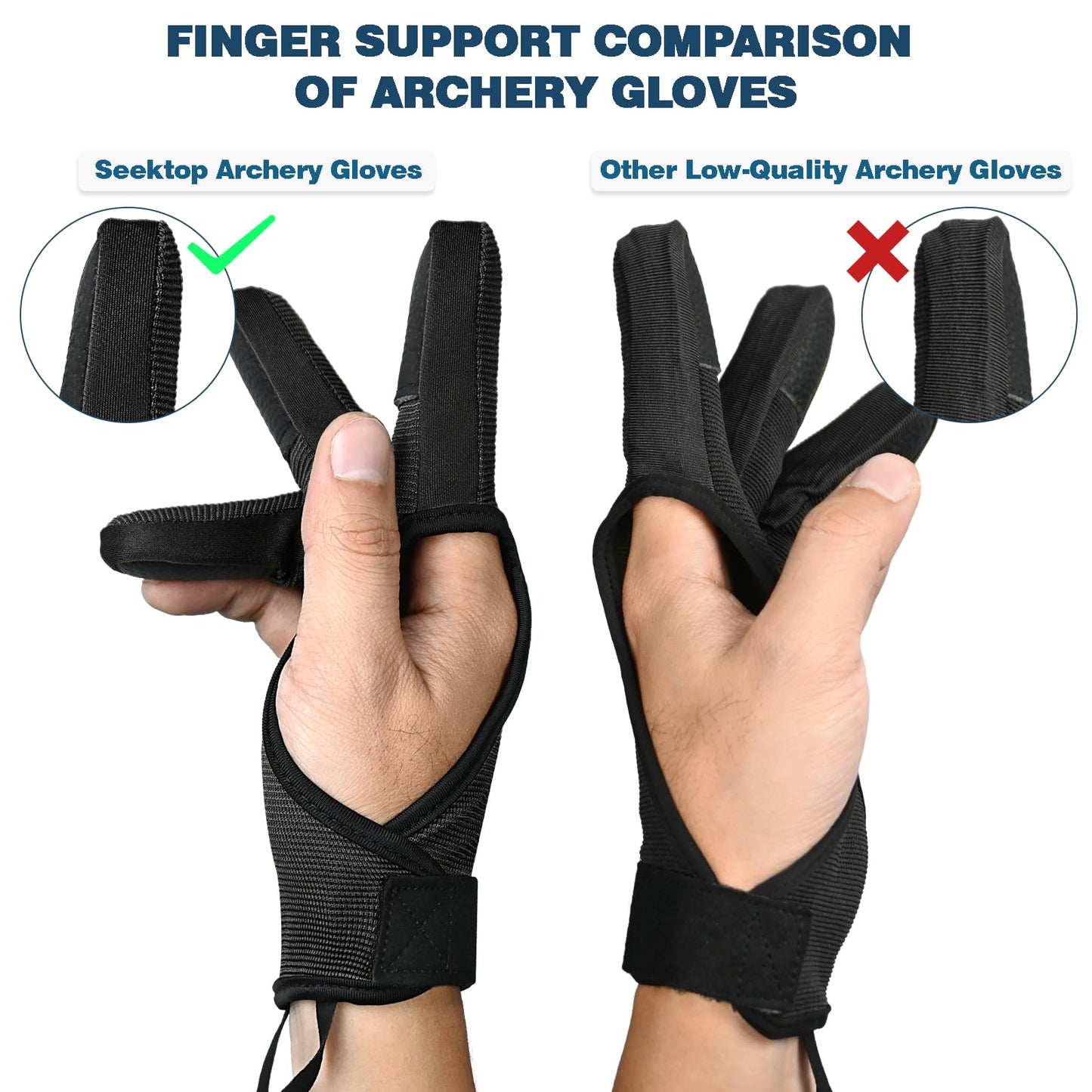 Seektop Archery Gloves Shooting Hunting Leather Three Finger Protector for Youth Adult Beginner -S