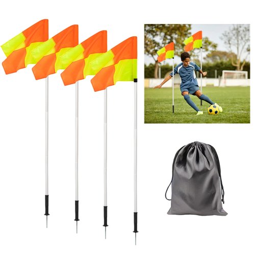 Spring Loaded 5FT Corner Flags for Soccer Field Set with Storage Bag, Universal Adjustable Speed and Agility Training Equipment, Soccer Agility Poles-White
