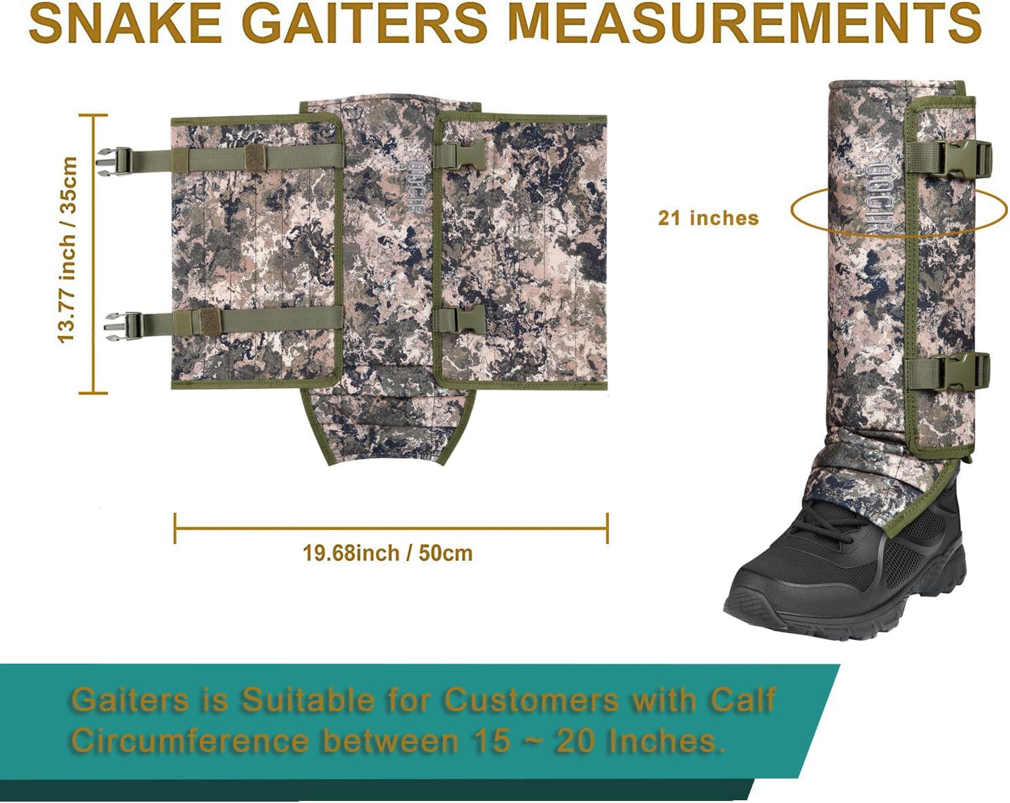 IceBlade Snake Gaiters, Waterproof Snake Bite Protection for Lower Legs, Adjustable Snake Guards, Durable Snake Proof Legging