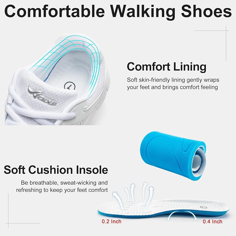 Alicegana Womens Lightweight Walking Shoes - White+8 Ultra Breathable Non Slip Sneakers