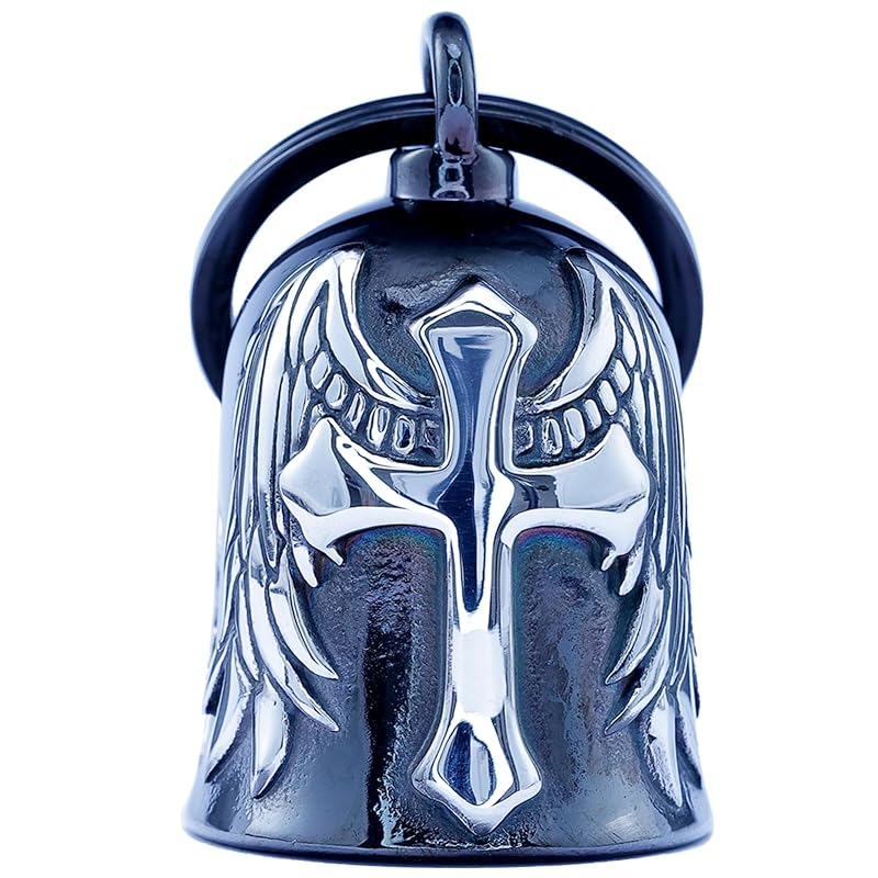 Motorcycle Angel Bell for Bikes - 3D Patterned Stainless Steel Bell (Black Silver)