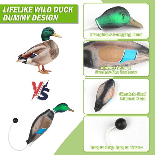 Archerest Dead Duck Dummy Bumper Toys for Waterfowl Hunting Retriever Dog Training, Floating Mallard Dummy Trainer Outdoor Soft Durable Realistic Fowl