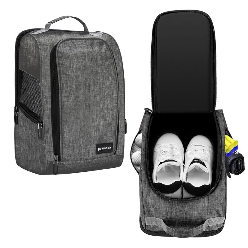 Golf Shoe Bag with Mesh Ventilation, 14x9.5x6.5 inch, 3 Pockets - Black (Variation: black)
