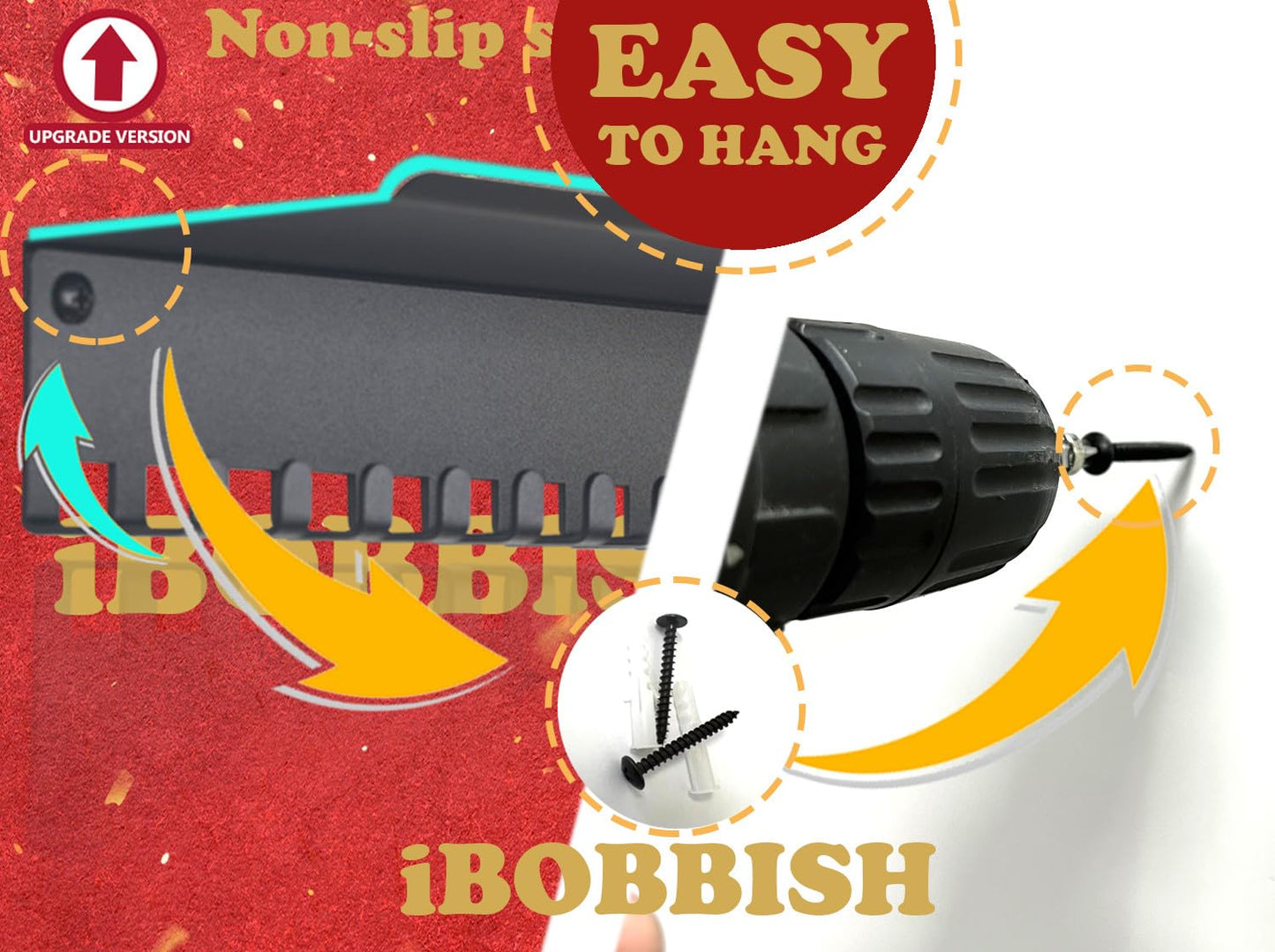 iBobbish Metal Medal Hanger Display, Non-Slip Trophy Shelf with 20 Hooks, Wall Mount, Heavy Duty, Non-Bent, Holds 22-33lbs, for Gymnastics, Race, Soccer, Swim