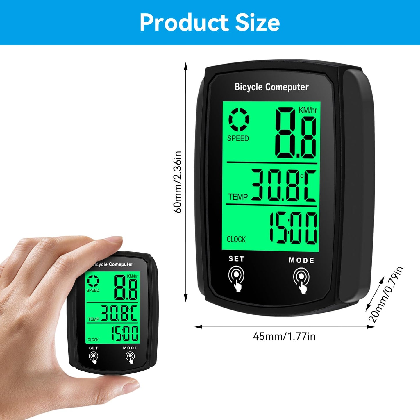 Bike Computer Wired, Bicycle Odometer Wired MPH KM/H Bike Speedometer Waterproof Bike Odometer with Touch Sensor Switch, Big Digital LCD Screen, Automatic Wake-up