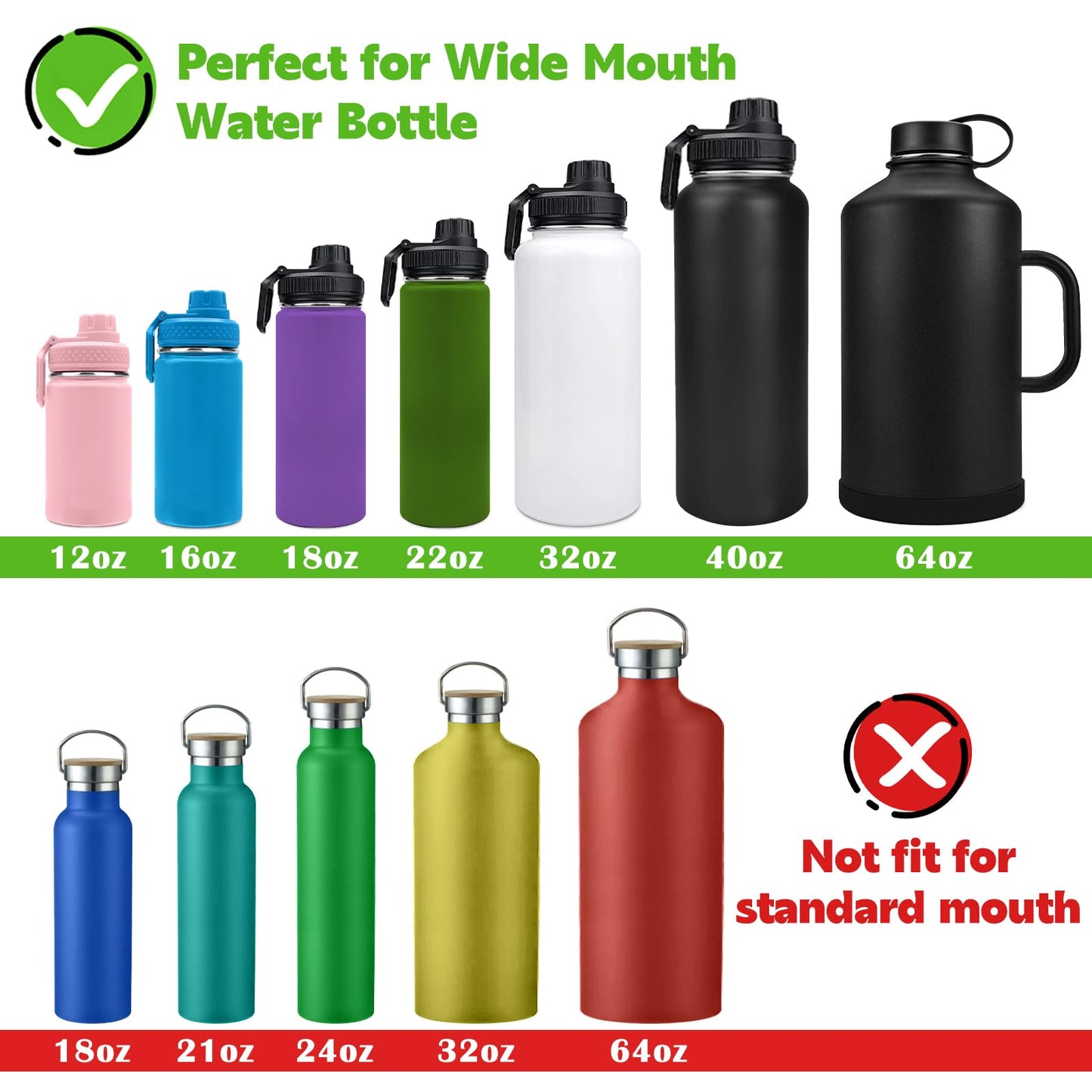 XccMe Spout Lid for Hydro Flask Wide Mouth Sport Water Bottles,2 Pack Replacement Lids for Most 12,14,16,18,20,22,32,40,64oz Wide Mouth Water Bottles with Handle Easy to Carry (Blcak+Sky Blue)