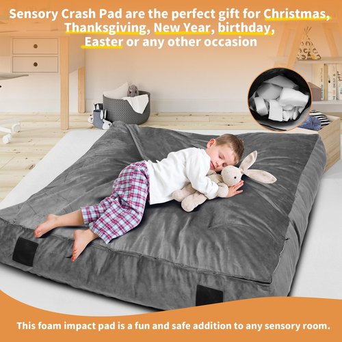 WOUDY Crash Pads for Kids Sensory, Sensory Crash Pads for Autistic Children, Crash Pads Sensory Pads, Crash Pads, for Children and Adults,with Washable Cover (5 feet x 5 feet) Gray