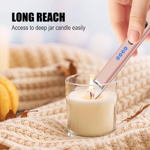 LcFun 2 Pack Candle Lighter Electric USB Rechargeable Plasma Arc Lighter with Safety Lock, Windproof Flameless Long Lighters for Candle, Grill, BBQ, Camping, Gas Stoves (Black, Champagne Gold)