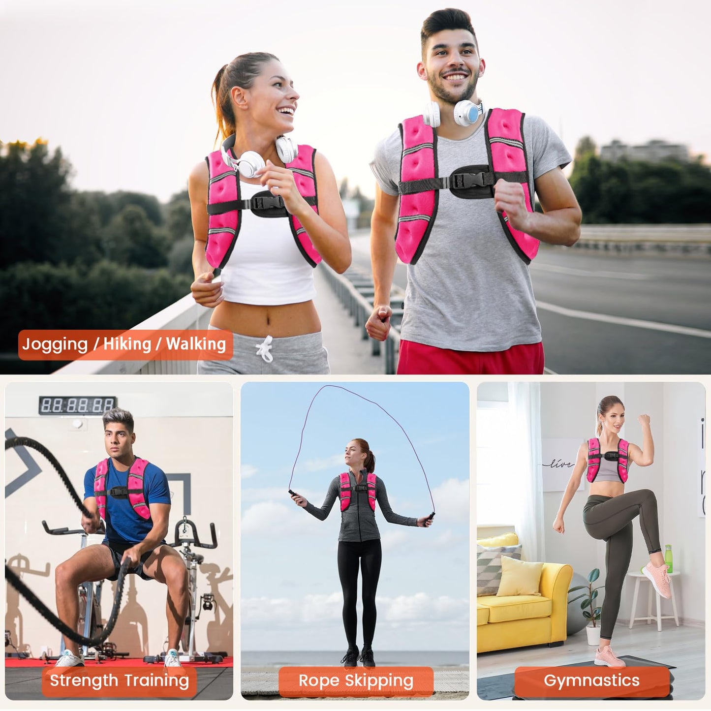 Poudee Weighted Vest, 8LB Weight Vest for Men Women, Body Weight Vests Adjustable with Reflective Stripe for Strength Training, Running, Training Workout, Jogging, Walking - 8LB, PINK