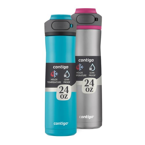 Contigo Cortland Chill 2.0 Vacuum-Insulated Stainless Steel Water Bottle Spill-Proof Lid Preserves Temperature for Hours 24oz 2-Pack Juniper & Dragonfruit Ideal for Travel and Daily Use