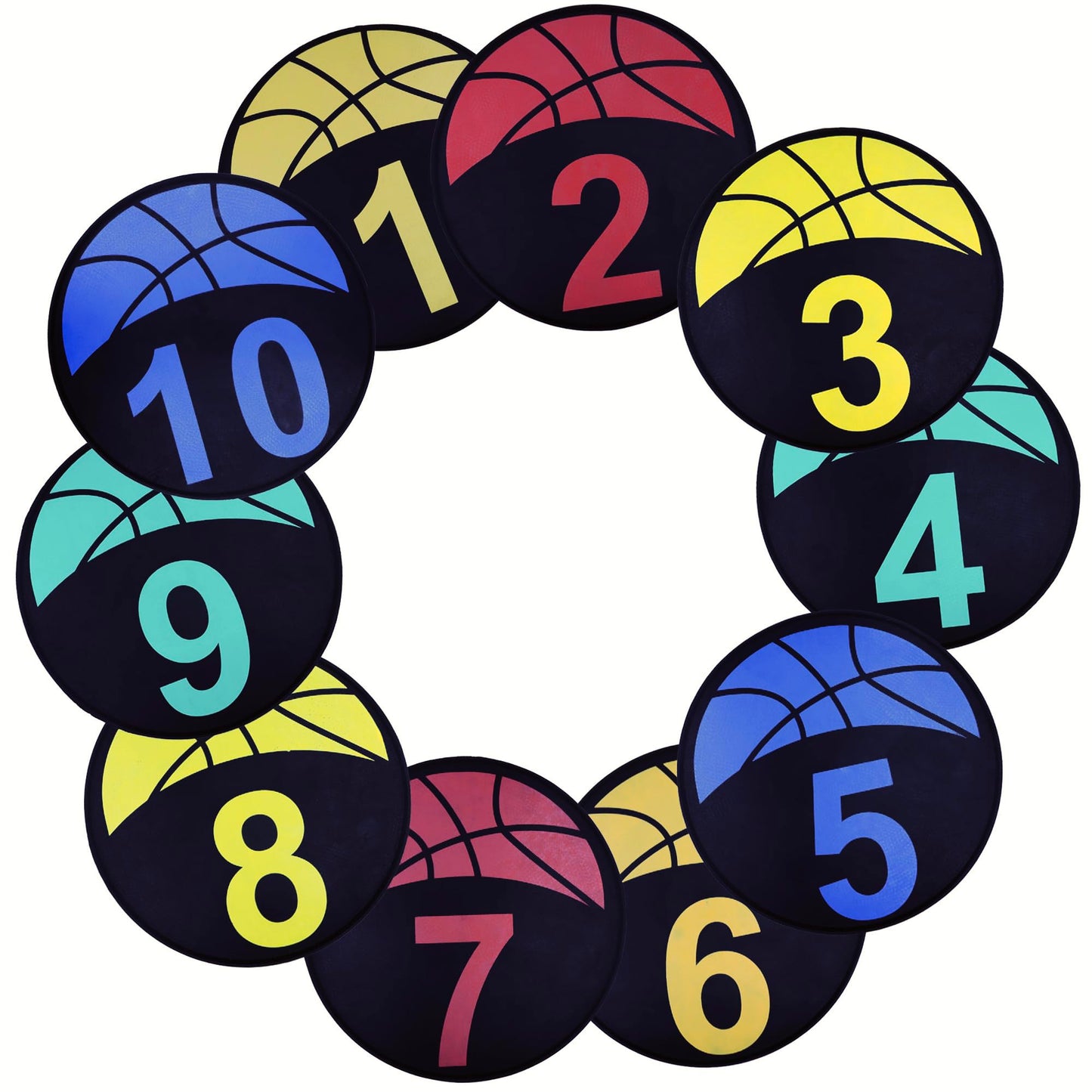 Nuburbur Basketball Training 9 Inch Poly Spots, 10PCS Anti-Slip Training Basketball Spot Markers Floor Spots, Waterproof Flat Filed Cones Poly Dots for Basketball Training (10Pcs 9inch Spot Markers)