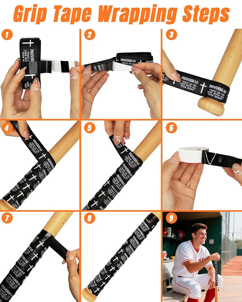 Baseball Bat Grip Tape with Cross Design – 1.5mm Precut, 43.31” x 1.18” Adhesive Wrist Tape (Black) - Faith-Inspired