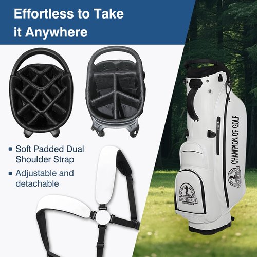 Custom Golf Bag PU Leather Personalized Stand Golf Bag Lightweight Waterproof Design, Multiple Pockets & Strap, Club Travel Gift for Men/Women