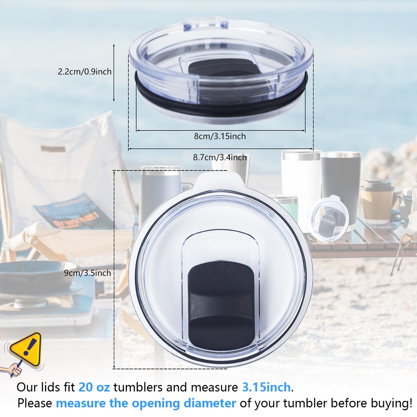 2 Pack 20 oz Tumbler Lid, Magnetic Slider Replacement Lids for YETI 20 oz Tumbler, 10/24 oz Mug and 10 oz Lowball, Spill Proof Cup Lids Covers Compatible for Ozark Trail, Old Style Rtic, BPA Free